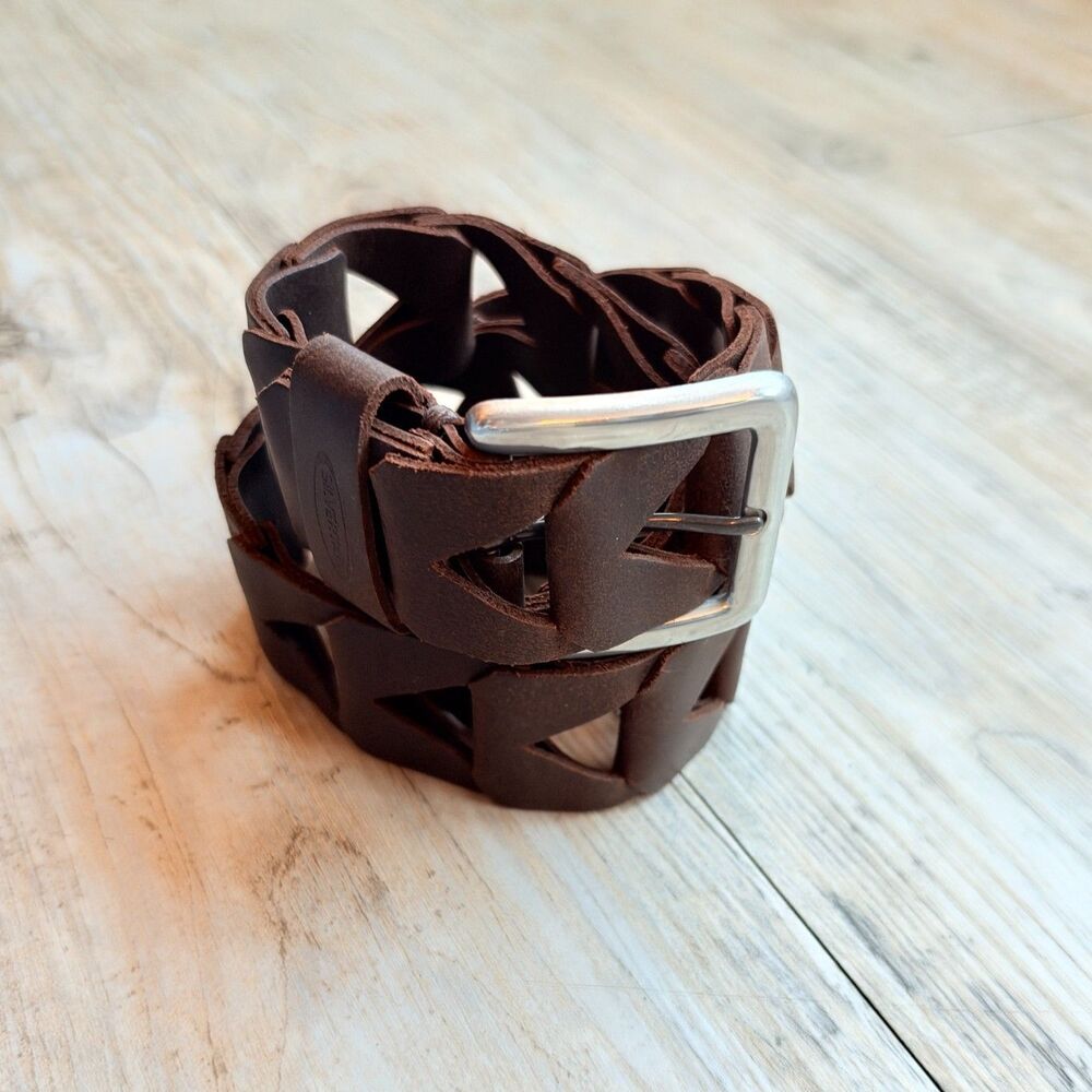 Silvertab Brown Full Grain Leather Cutout Belt Size 28 Guatemala Western Y2K